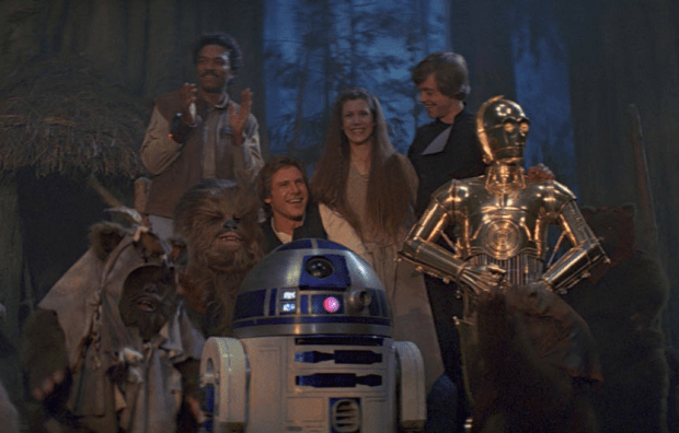 The Ewok Celebration including all the main characters in 'Return of the Jedi' | Credit: Lucasfilms